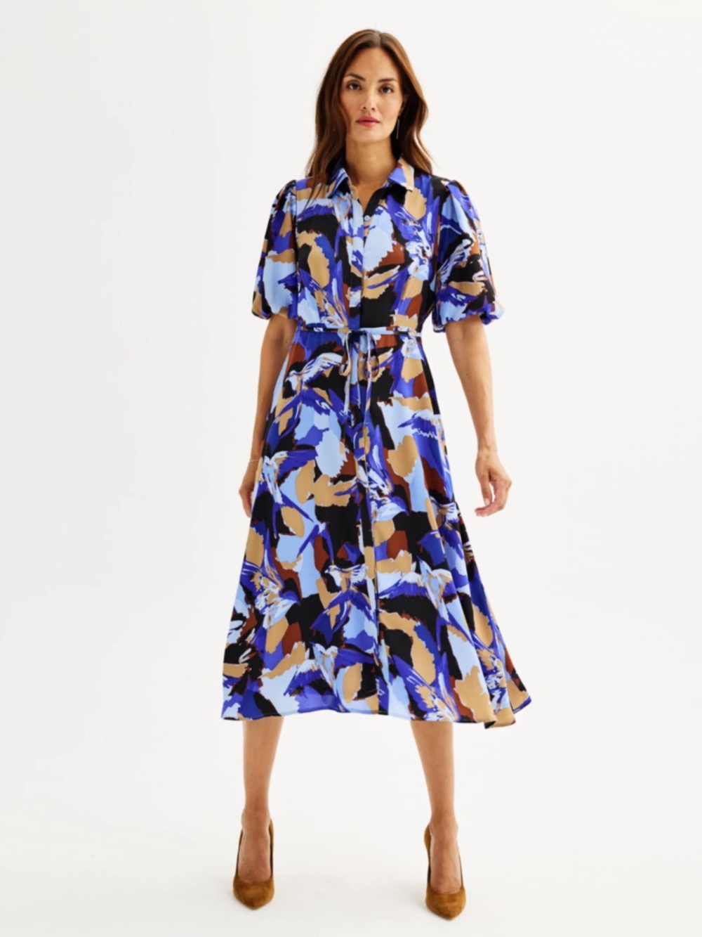 Nine West Ballon Sleeve Midi Dress Size XS